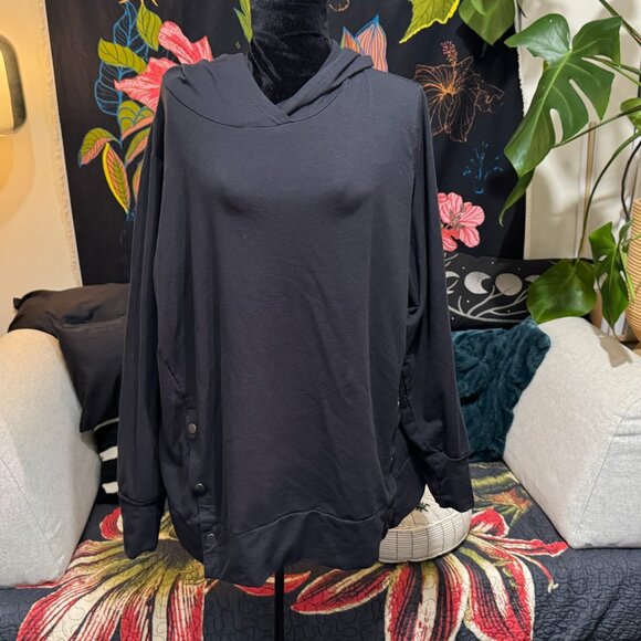 AnyBody French Terry Hooded Sweatshirt with Side Snaps, Black, XL - Picture 3 of 13